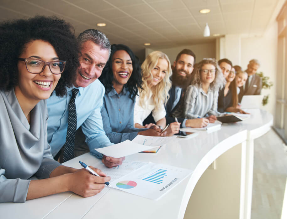 group of diverse coworkers looking at the camera